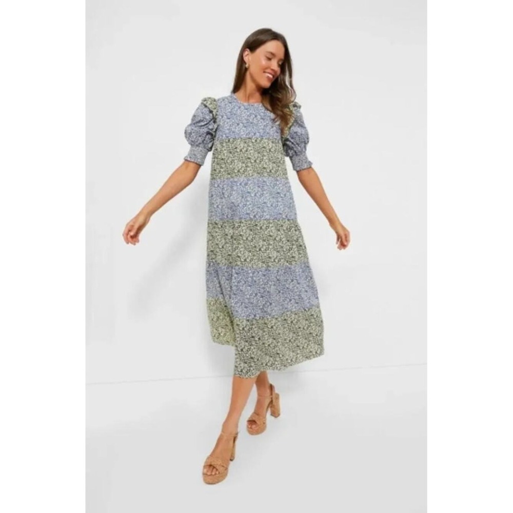 Tuckernuck HYACINTH HOUSE Midi Dress XXS Blue Green Floral Ruffle NWT Resort